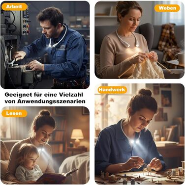 Ліхтар на шию для рукоділля Lumi Crealis: лампа для в'язання, читання, шиття, ремонту з регульованою яскравістю (3 кольори, 9 рівнів)