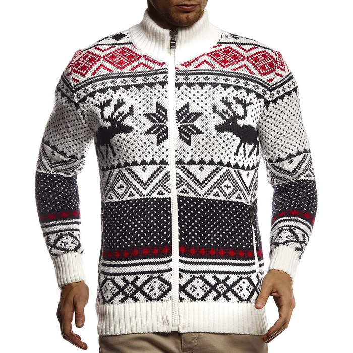 Чоловіча в'язана куртка Leif Nelson з коміром-стійкою, зимова куртка, тепла куртка для відпочинку, чоловіча куртка, норвезький стиль, грубий в'язок, Slim Fit, LN20759, S, Екру