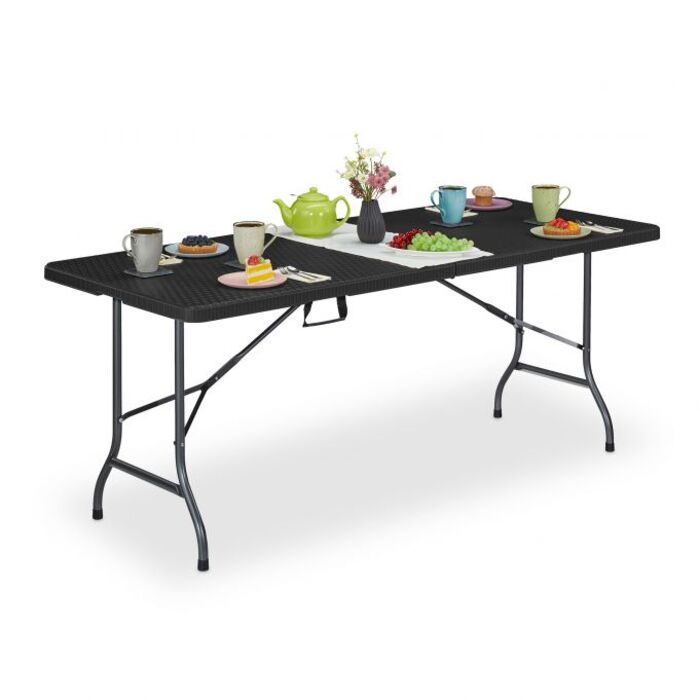 Relaxdays Garden Table with Black Rattan Look