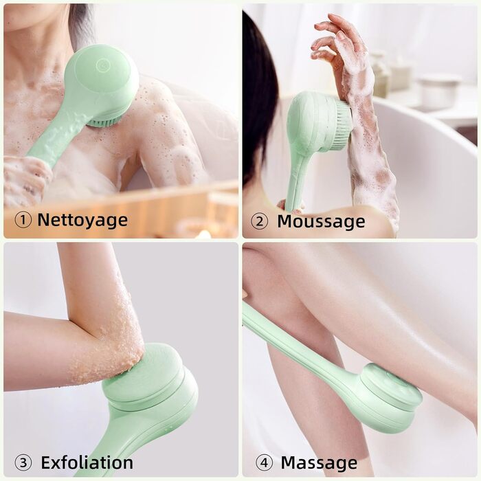 Електрична щітка для спини Gentle Exfoliating, для глибокого очищення, з довгим ручним, для жінок, чоловіків, літніх людей, рожевого (блідо-зеленого) кольору