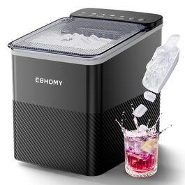 Машина для приготування льоду EUHOMY, компактний дизайн, керування однією кнопкою, 9 кубиків льоду у 2 розмірах, автоматичне очищення, інтелектуальні сповіщення, прозорий кришка, чорний колір, для офісу/кухні/вітальні, продуктивність 12 кг/24 год