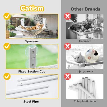 CATISM Гамак для котів на вікно з подушкою, до 20 кг, 52x30 см, сірий