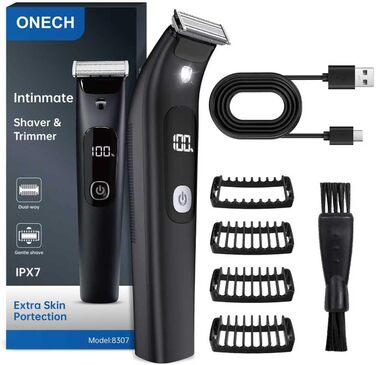 Електричний чоловічий триммер для бороди та тіла з 4 насадками, USB, вологостійкий, чорний