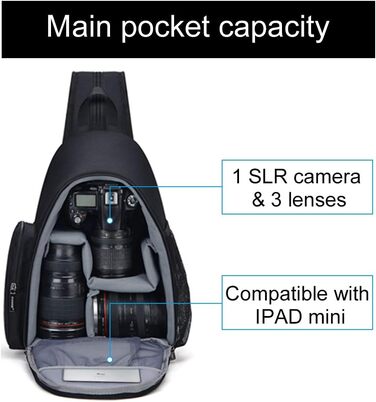Сумка для камери CADeN: водонепроникна через плече для DSLR/SLR/беззеркальних камер з тримачем для штатива (чорна)