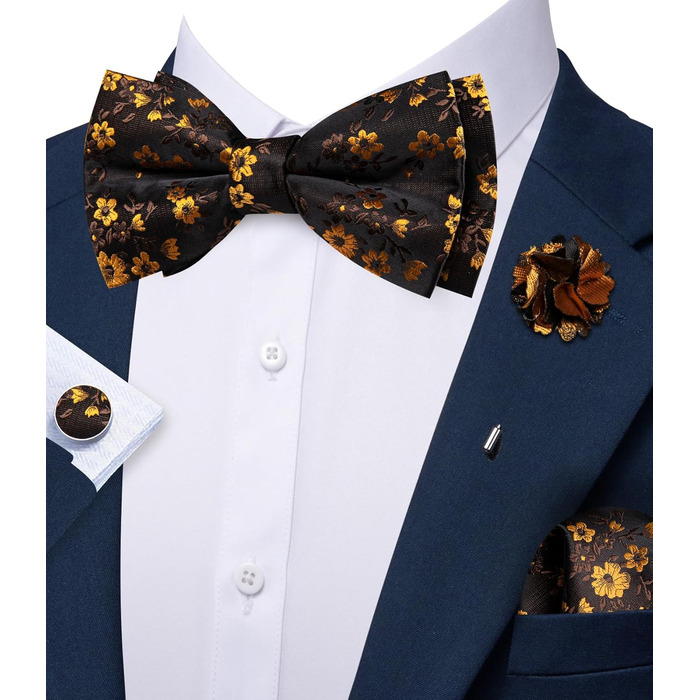 Комплект аксесуарів Barry.Wang для чоловіків: краватка, хустинка, запонки, Paisley, чорно-золотий, для весілля та вечірок