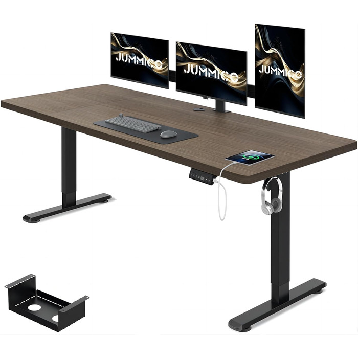 Електричний регульований стіл JUMMICO 140x70 см з USB, кабель-менеджером, для офісу, комп'ютерний стіл-трансформер, ергономічний, горіх
