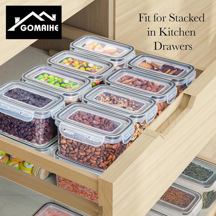 Контейнери для зберігання GoMaihe 12 шт. з кришкою: набір для кухні, 800 мл, з етикетками. Їдальня для їжі, крупи, цукру та спецій. Без BPA, придатні для миття в посудомийній машині. Чорний колір, 0.8 л x 12 шт.