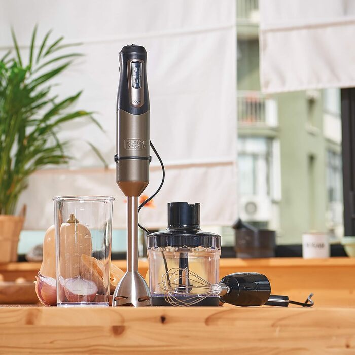 Занурювальний блендер BLACK+DECKER BXHBA1000E, 1000 Вт, 20 швидкостей, 4 насадки