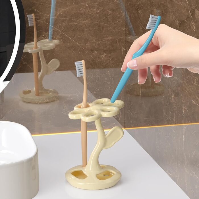 Тримач для зубних щіток та пензлів з кераміки, 6 відділень (сріблястий) (Mitch)