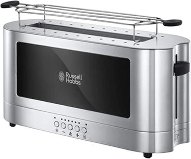Russell Hobbs Toaster [Slot for 2 slices / 1 wide slice of bread] Elegance Glass/Stainless Steel (extra wide toast slot, including bun attachment, 6 browning levels + defrost & reheat function) 23380-56