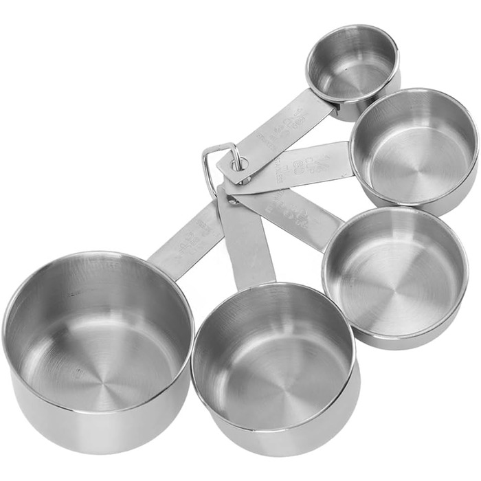 Stainless steel measuring cups, stainless steel measuring spoon set, 5-piece metal measuring cup set, nesting measuring cups, mini measuring spoons, stackable measuring cups for baking and cooking / 1366