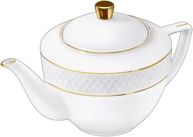 Wilmax - Teapot with Gold Pattern - 900ml - Porcelain Coffee Pot - High-Quality Tea Set - Ideal as a Gift - White - For Coffee, Tea - Ergonomic