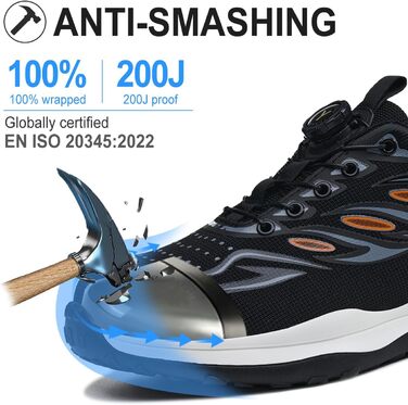 Черевики робочі, захисні для чоловіків та жінок. Легкі, спортивні, дихаючі, зі сталевим підноском. Розміри 36-46 EU, 46 EU. Колір: коричневий, на кнопці-фіксаторі.