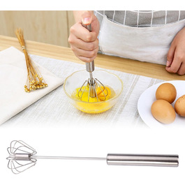 Semi-automatic stainless steel whisk - Rotating push mixer stirrer for whipping, stirring (14in)