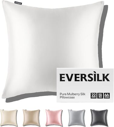 22 Momme Silk Pillowcase for Hair and Skin: 100% Pure Double-Sided Pillowcase with Hidden Zipper - Silk Pillowcase Cover - Mulberry Silk Pillowcase (White, 65 x 65 cm)