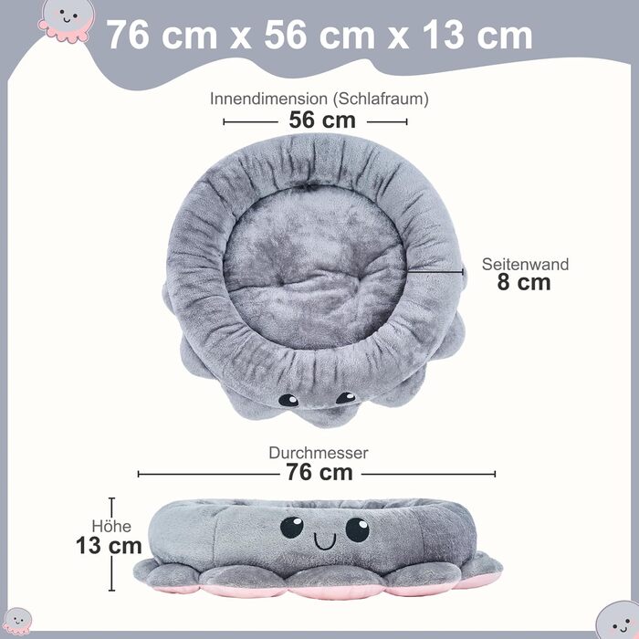 Кругле ліжко для собак та котів Jiupety Boho, рожеве/сіре, XL, знімний коврик, для великих собак