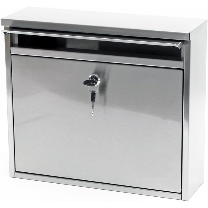 Поштова скринька Wiltec V12 сталева оцинкована срібляста з замком, оглядовим вікном та табличкою для імені (360x115x320 мм)