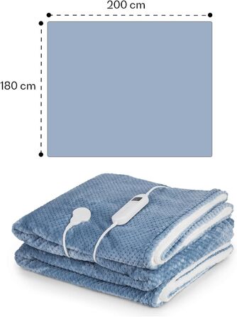 Електрична ковдра Klarstein XXL, 120W, з автовимкненням, для ліжка, дивана та кемпінгу, велика, енергозберігаюча, пральна, 200x180 см, блакитна