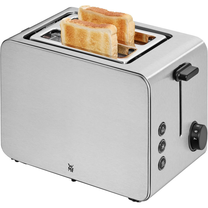 WMF Stelio 2-Slice Stainless Steel Toaster, Double-Slot Toaster with Bread Roll Attachment, Bagel Function, 7 Browning Levels, 900 W, Matte Stainless Steel Toaster