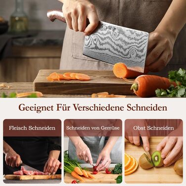 HEZHEN ніж кухарський 21 см дамаст 67 шарів, професійний ніж для кухні з дерев'яною піхвою, full tang ручка з Micarta