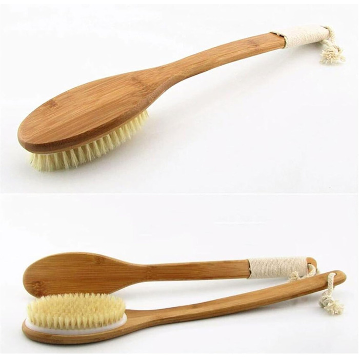 16.5 Inch Women's Bath & Body Brush with Bamboo Hog Bristles, Long Handle Bath Brushes, Back Scrubber for Shower for Men