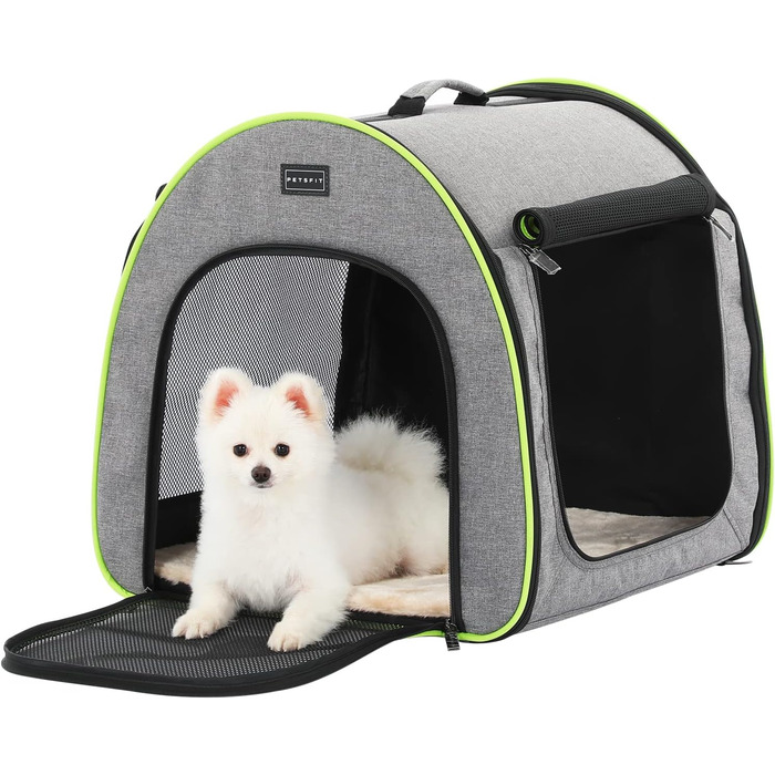 Кія для собак Petsfit: складана переноска для маленьких собак, котів та кроликів. Зручна переноска для дому, транспортування та сну. З анти-відкривачем та плюшевою подушкою, сіра, S