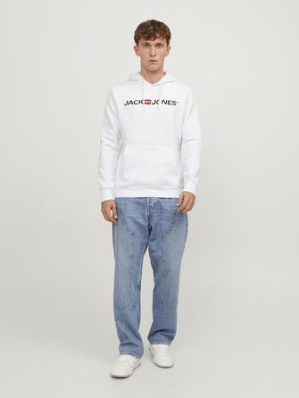 Чоловічий худі з капюшоном JACK & JONES з логотипом, білий, розмір M
