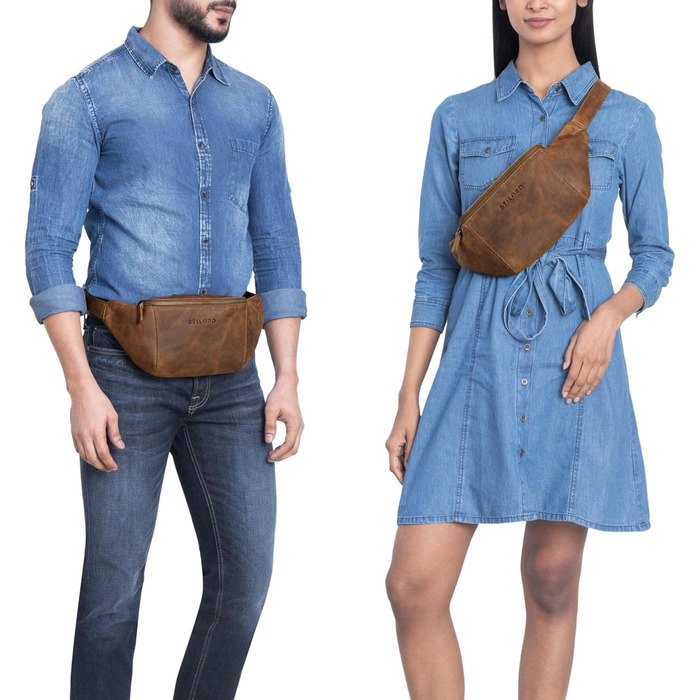 STILORD 'Pino' Елегантна поясна/грудна сумка з екошкіри для жінок та чоловіків. Компактна, вінтажна, з натуральної шкіри, колір: (Mittel - Braun)