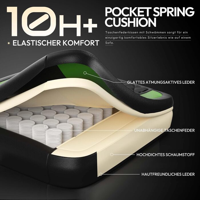 Ігровий крісло Dowinx Racing з підтримкою попереку, ергономічний геймерський крісло з PU шкіри, 150 кг (Зелений)