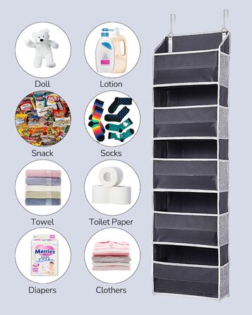 Органайзер для дверей ULG з 5 великими кишенями та 10 сітчастими кишенями, 20 кг, для спальні, ванної, кухні (темно-сірий)