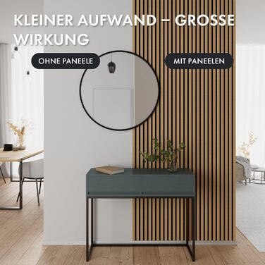 Акустичні настінні панелі Momento з натурального дуба 240x50 см (5 шт), ламелі для шумоізоляції, колір дуб натуральний, чорний фетр, Made in Germany