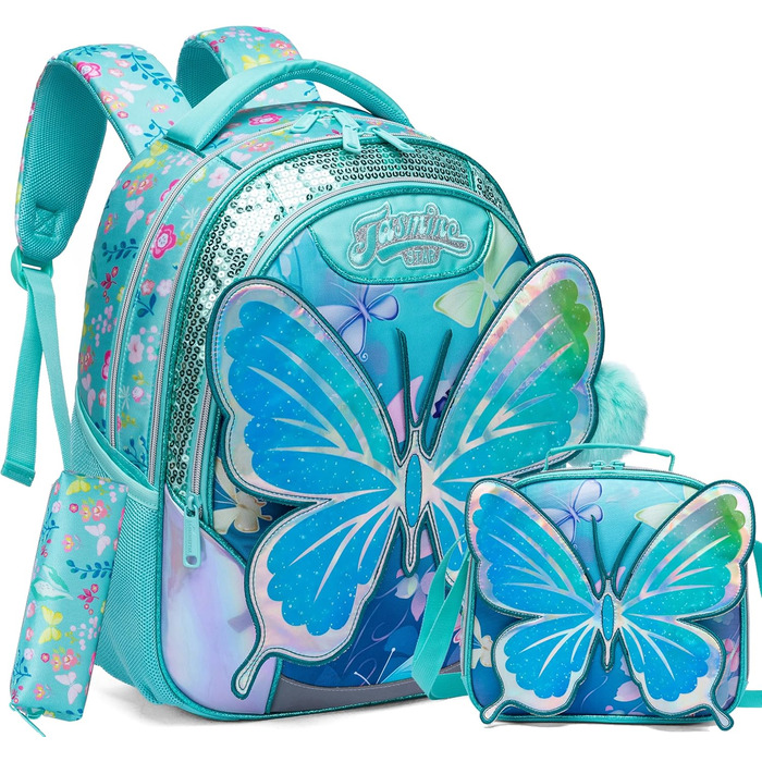 Шкільний рюкзак для дівчинки HTgroce, 3 клас, зелений з метеликом