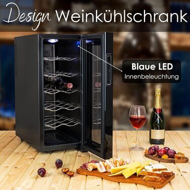 Виставковий винний холодильник Zilan на 12 пляшок, 33 літри, LED, тихий, міні-винний кліматичний шкаф з дверцятами зі скла