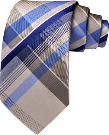 Набір краваток у клітинку Barry.Wang з хустинкою та запонками. Класична смугаста краватка для чоловіків (кремового кольору)