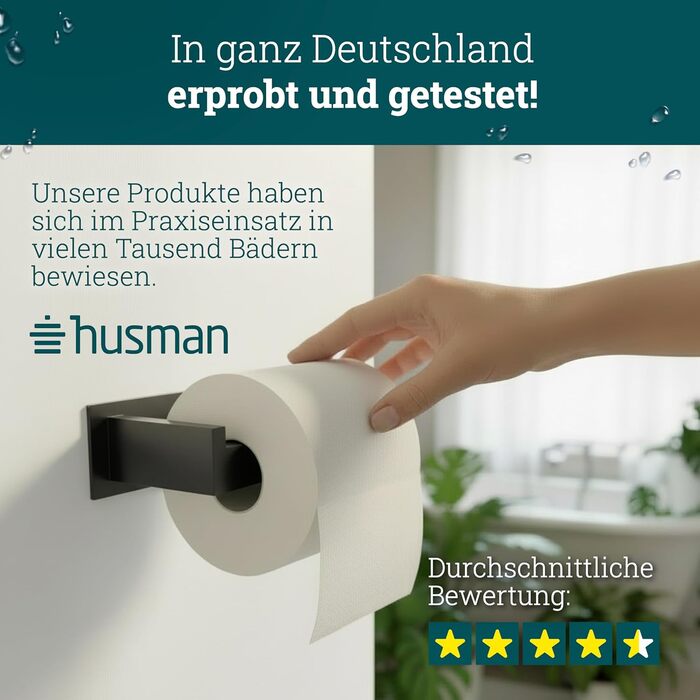 Тримач для туалетного паперу husman® з полицею, без свердління, матовий чорний, нержавіюча сталь