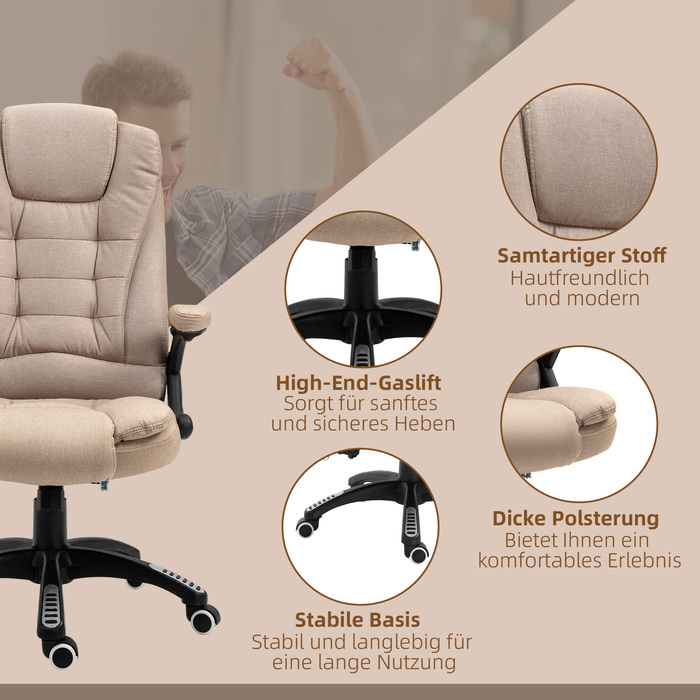 Vinsetto Office Chair with Vibration Massage, Ergonomic Desk Chair with Heating and Recline Function, Adjustable Height Executive Chair with Remote Control, Side Pocket, Linen-Look, Brown | Aosom