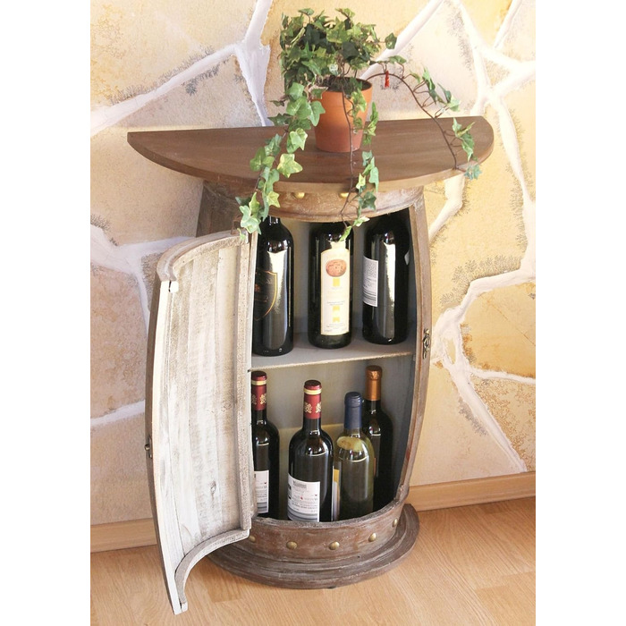 DanDiBo Half-Round Console Table with Wine Rack, Wine Barrel, 0373-R Brown, Wooden Barrel Cabinet, 73 cm Side Table, Console Table, Wall Console, Bar