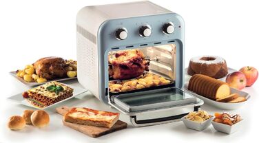 Фритюрниця та духовка Ariete Vintage 2в1, 1400 Вт, 16 л, з аксесуарами, таймер 60 хв, подвійне скло, блакитна