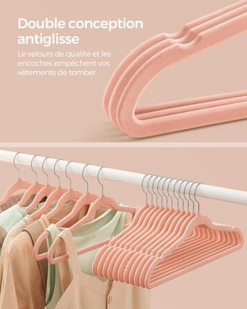Набір вешалок SONGMICS для одягу, 20 шт., велюрова поверхня, для сорочок, жакеток, пальто та костюмів, 41.5 см, рожевий, CRF026R20