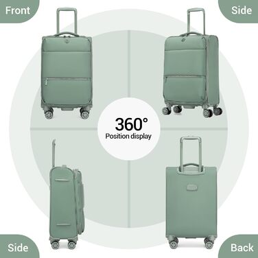Чемодан Miss Lulu Handgepäck, 59.5 x 36.5 x 25 см, зелений, 32 л, з відділенням для мокрого одягу, на 4 колесах, для подорожей та бізнесу