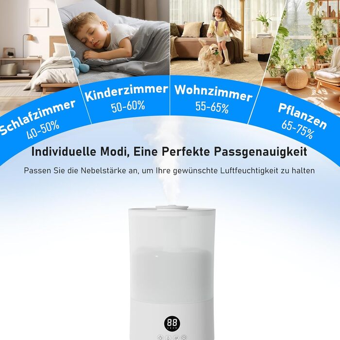 Увлажнитель воздуха для спальни, 4л, ультразвуковой, тихий, с пульт. дистанційного керування, автовимкнення, таймер, 40год, для дитячої кімнати, офісу, рослин