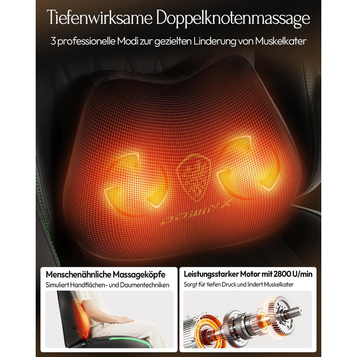 Ігрове крісло Dowinx з масажем, ергономічне, до 135 кг, зелене