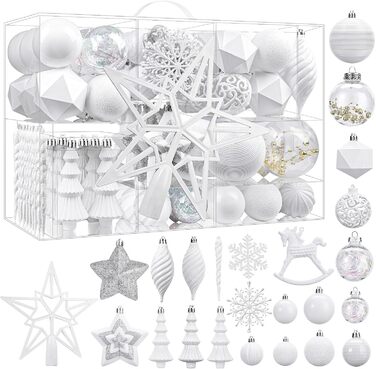 Набір з 100 штучних ялинкових прикрас Shareconn: міцні кульки з гачками, різні розміри та дизайни, для внутрішнього та зовнішнього декору