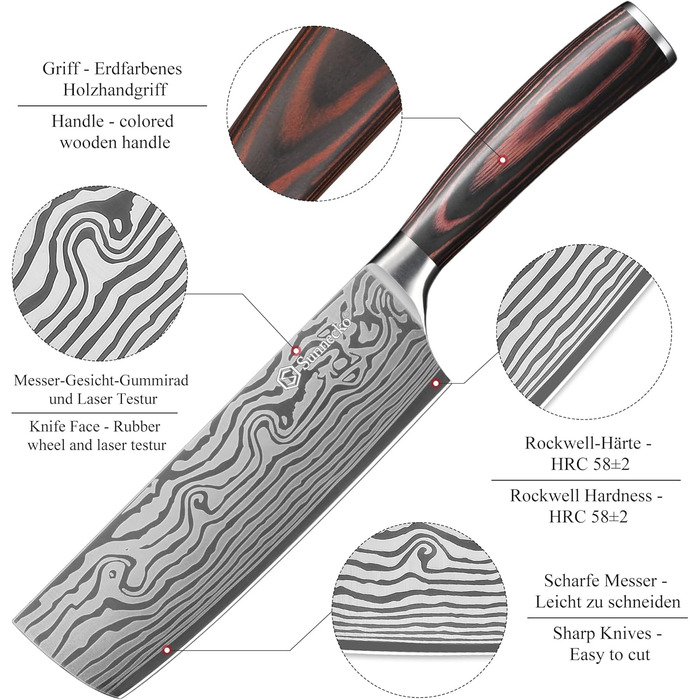 Японський ніж Sunnecko Santoku 17см - професійний кухонний ніж для приготування їжі (7 дюймів)
