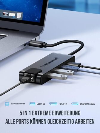Lemorele USB-C хаб 14-в-1: док-станція з 3 портами дисплея (2 HDMI 4K + VGA), 5 USB (3x USB 3.0), 100W PD, SD/TF кардрідер, аудіо, сумісна з MacBook, Dell, Windows