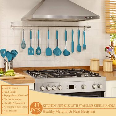 Набір кухонних аксесуарів Umite Chef 43 шт. з силікону, синій, для антипригарного посуду