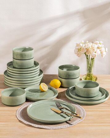 Набір посуду GBhome з каменю, 24 елементи, ручна робота, для 6 осіб, стійкий до миття в посудомийній машині та мікрохвильовій печі