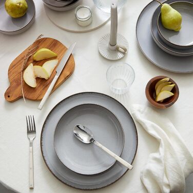 Набір посуду Kutahya Porselen (12 предметів) для 4 осіб – Сучасний порцеляновий сервіз Pearl Grey – Тарілки, супові тарілки та миски – Підходить для миття в посудомийній машині