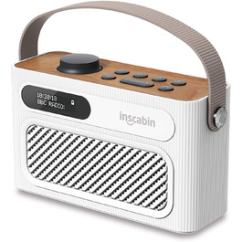 Inscabin M60: Портативне DAB/DAB+ FM-радіо з Bluetooth, стерео та подвійним будильником. Акумуляторний, стильний дизайн (білий)