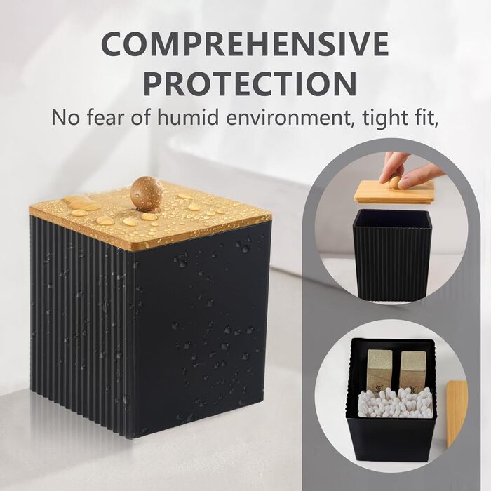 Диспенсер для ватних дисків та паличок з бамбуковим кришкою, акриловий органайзер для вати, чорний, для ванної кімнати